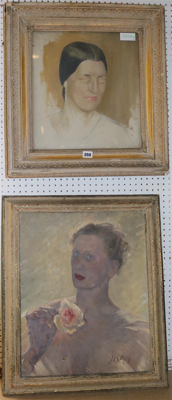 2 oil portraits of a lady